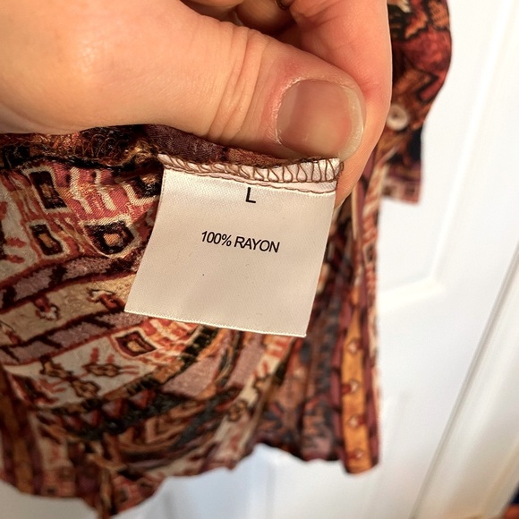 Jane and Delancey Fall Colors Printed Button-Down Blouse - Picture 5 of 6